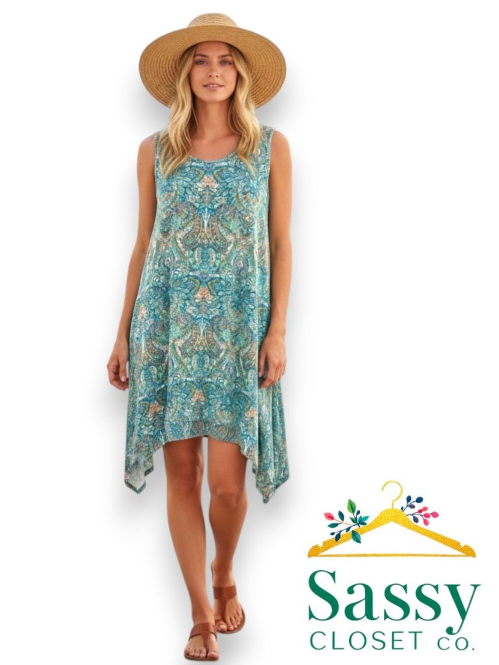 Lucky Brand Teal Paisley Knit Midi Dress 3X EUC Plus Size Sleeveless Rayon Tank